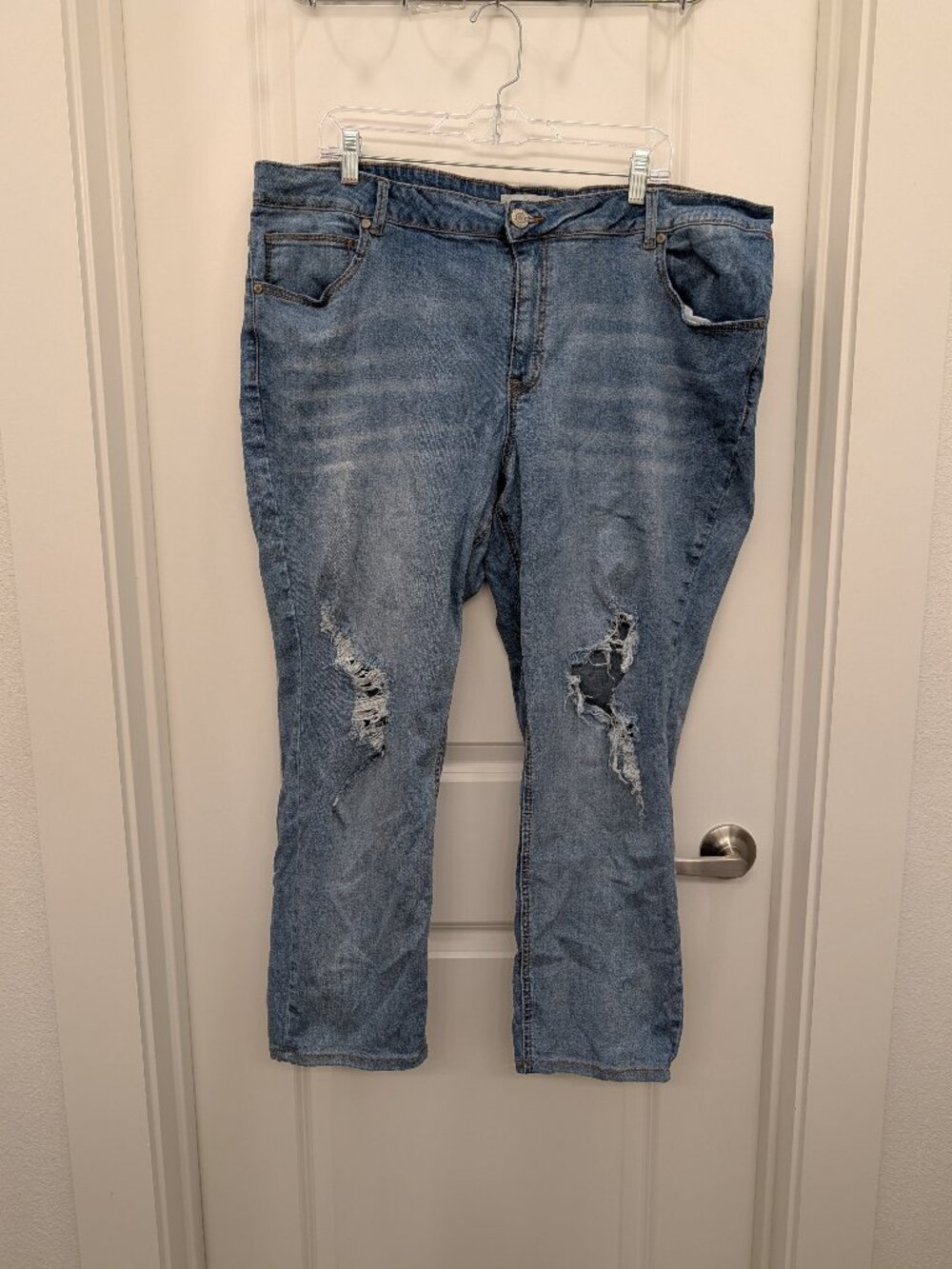 Eloquii Jeans Womens 22 Light Wash Distressed Ripped Ankle Straight Leg Plus